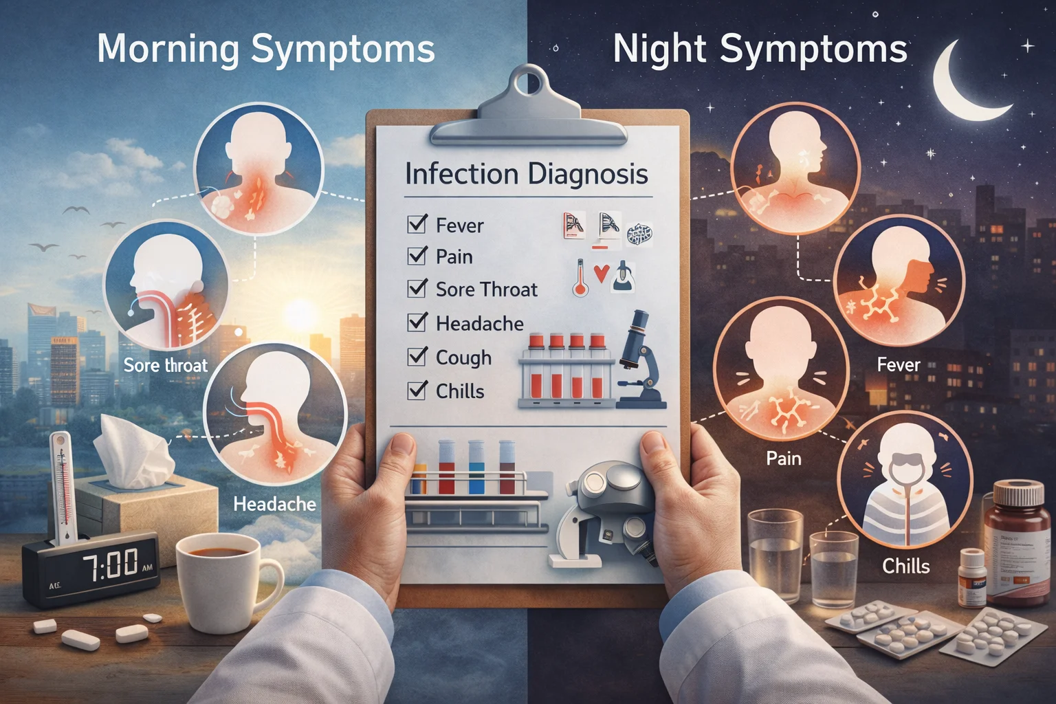 morning vs night symptoms infection diagnosis
