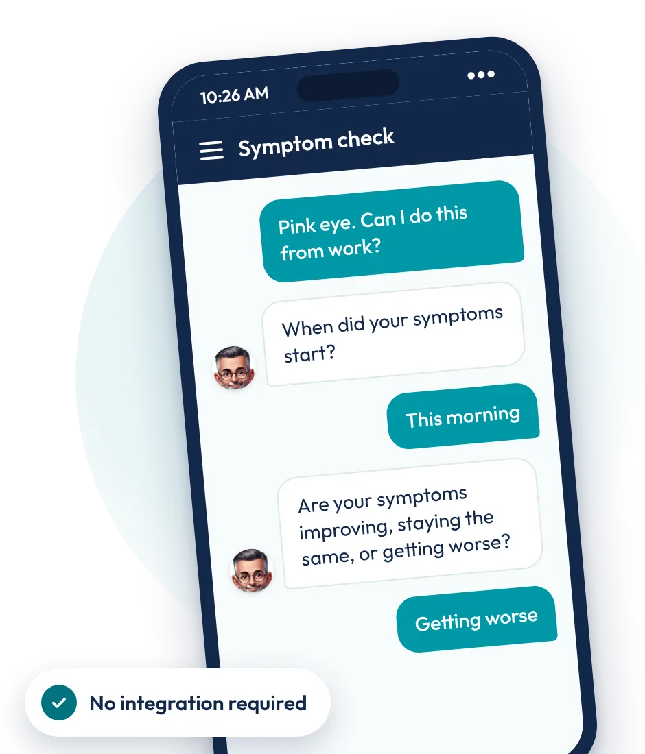 An employee starting a ChatRx symptom check from work